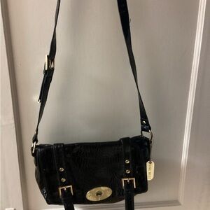 Women’s Black Patent Leather Cross Body Bag- Nine West-Height 10 “ Width 13”